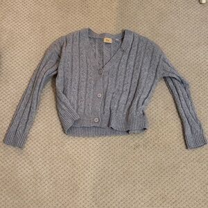 Elie Tahari Gray Cable-Knit Button Cardigan